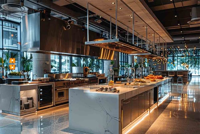 Commercial kitchen with catering equipment