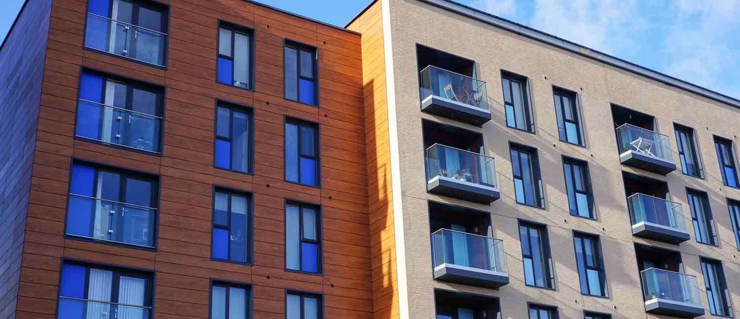 modern apartment block in city. Exterior of new housing developm