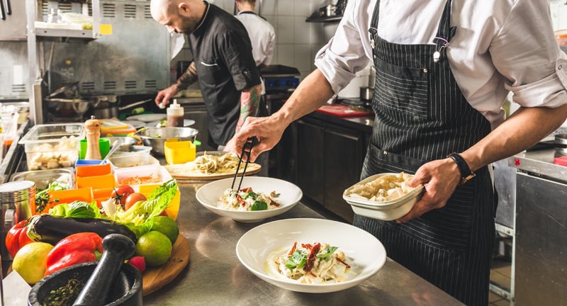 Commercial catering equipment in a kitchen