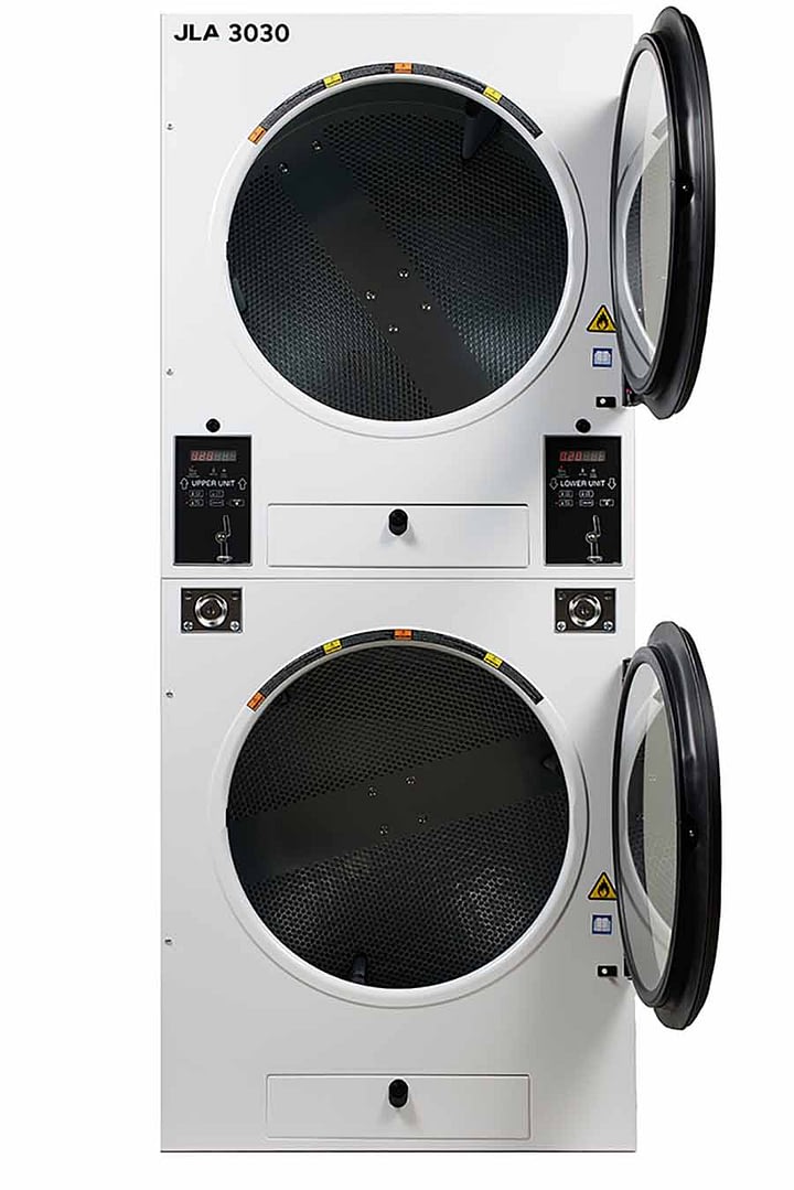 JLA stacked coin-operated washing machines